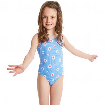 Zoggs Bañador para niñas Vacaciones Bañador, niña, Holiday Scoopback, Blue/Multi, XXS