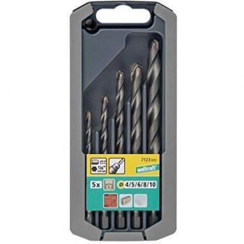 wolfcraft 7123000 (L) brocas para piedra CT, con vástago hexagonal compuesto de diametro 4,0-5,0-6,0-8,0-10,0 mm en caja deslizante de plástico 2k PACK 5, 0 V, gris, Set de 5 Piezas