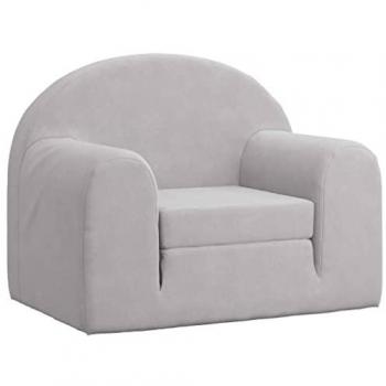 Sofá Cama Infantil Gris Claro en Felpa Suave con Respaldo y Reposabrazos