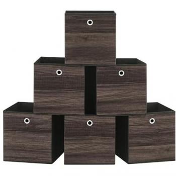 Juego de 6 Cajas de Almacenamiento Plegables con Asa, Tela Oxford y No Tejida, 30 x 30 x 30 cm, Marrón Castaño
