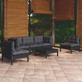 Juego de muebles de jardín 6 pzas con cojines de madera maciza de pino