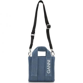 Ganni Women's Denim Tech Mini Tote Bag in Clear Blue | Size UNI | A5459