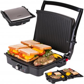 Parrilla de contacto eléctrica | Parrilla de mesa | Tostadora de sándwiches ángulo de abertura 180 grados | Regulación de temperatura | Luz indicadora | 2000W | Sandwichera de panini | Grill múltiple