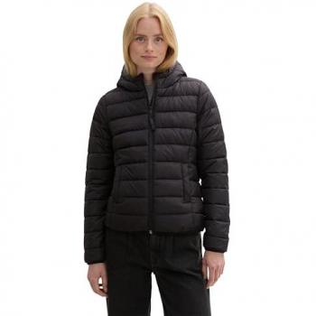 Plumífero corto para mujer Tom Tailor con capucha, color negro, talla L
