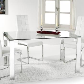 Adec - Universal, Mesa Comedor, Mesa Salon, Cocina, Estructura Metalica Cromada y Cristal Templado Translúcido, Medidas: 140 cm
