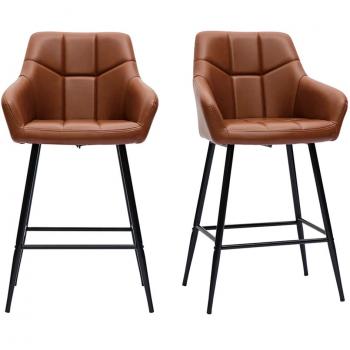 Set de 2 taburetes de cocina con asiento acolchado marrón y metal negro 65 cm MONTERO