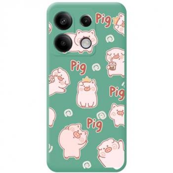 Funda Silicona Líquida Verde para Xiaomi Poco X6 5G con Diseño de Cerdos y Dibujos