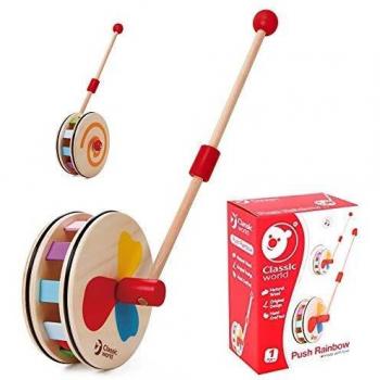 Rodillo de Madera Arcoíris Classic World - Juguete para Empujar, 53 cm, Multicolor a partir de 12 meses