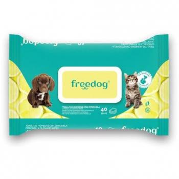 Freedog Toallitas Húmedas con Citronela para Perros y Gatos, 40 unidades, tamaño grande (28 x 18 cm), producto para mascotas de la marca Freedog, color multicolor