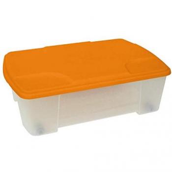 Caja multiusos de plástico ArtPlast con fondo transparente y tapa naranja, dimensiones L565x390xH180 mm