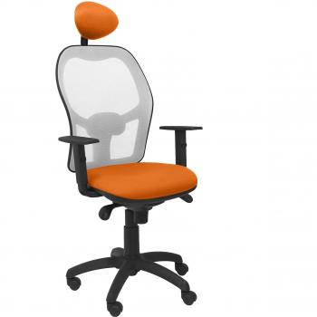 Silla de Oficina Jorquera en Malla Gris y Asiento Bali Naranja con Cabecero Fijo - Piqueras Y Crespo