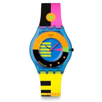 Reloj unisex Swatch Neon Flumotions SS08S101 con correa de silicona amarilla y esfera azul impresa