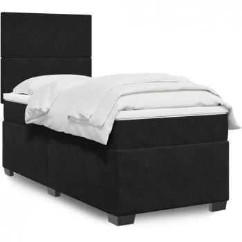 Bastidor de cama box spring con colchón negro 100x200 cm en terciopelo