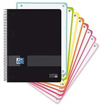 Cuaderno espiral Oxford Live & Go Europeanbook 8, tapa de polipropileno, tamaño Din A5+, 160 hojas, cuadrícula 5x5, color negro, referencia 400158