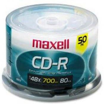 Maxell MAX648250 Branded CD Recordable Media, CD-R, 48x, 700 MB, 50 Pack Spindle for Most CD Recorders 40X Speed Certified Recording Silver