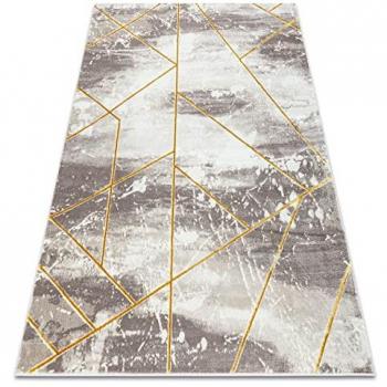 Alfombra Geométrica Estructural Core 1818, Dos Niveles de Vellón, Marfil/Oro, 200x290 cm