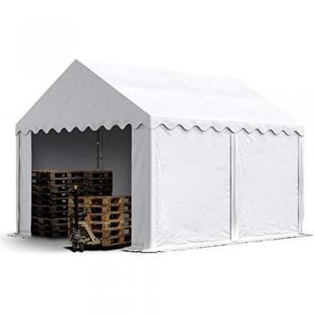 Carpa almacén Toolport 4x4 m PVC 750 N impermeable blanca con base reforzada