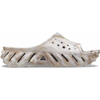 Unisex Echo Marbled Slide Sandals by Crocs in Bone/Multi, Size UK 6