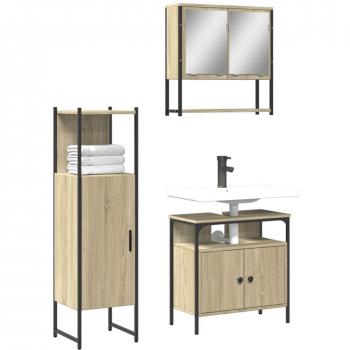 Conjunto de muebles de baño 3 piezas madera contrachapada roble Sonoma Marrón Multilayer