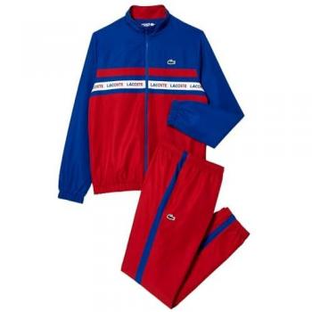 Chándal Lacoste Tenis Sportsuit Stripe Logo azul rojo - M, Chándal de tenis Lacoste para hombre con logotipo a rayas