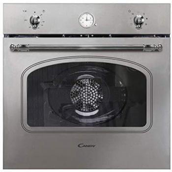 Candy Classic FCC604X/E, Horno Multifunción, 65L, Ventilador de Enfriamiento, 8 Funciones, Reloj Analógico y Mandos Vintage, Puerta Doble Cristal, Clase A+, Acero Inoxidable