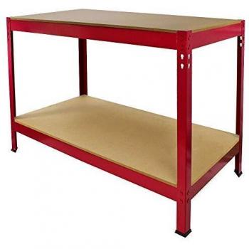 Mesa de Trabajo Metálica Q-Rax Sin Tornillos Roja 120x60x90cm con Capacidad de 200kg y Pies Protectores GRATIS