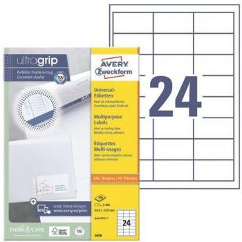 Etiquetas Universales Autoadhesivas Avery Zweckform 3658, 64,6 x 33,8 mm, 2400 piezas con QuickPeel