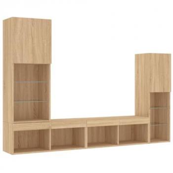 Mueble Multimedia para TV con LED RGB, 4 Piezas, Diseño Moderno en Madera Compuesta de Roble Sonoma, Ideal para Comedor y Sala de Estar