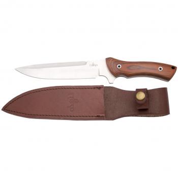 Cuchillo de caza Third H0257W, hoja de acero de 18 cm, mango de pakkawood, incluye funda de piel