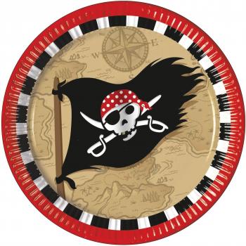 8 Platos de cartón Mapa del Tesoro pirata - Única