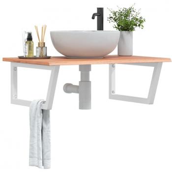 Estante de lavabo de pared de acero y madera maciza de roble vidaXL