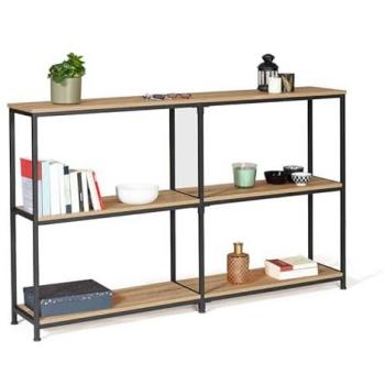 Estantería Doble DETROIT de Diseño Industrial en Metal y Madera - 3 Estantes - Marrón y Negro - 160x30x96cm
