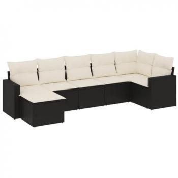 Set de comedor de jardín 7 pzas con cojines ratán sintético negro