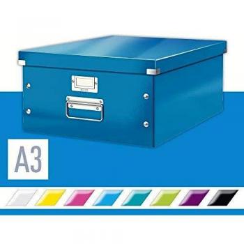 Caja de almacenamiento Leitz Click & Store WOW A3, cartón laminado, color azul, 369 x 482 x 200 mm
