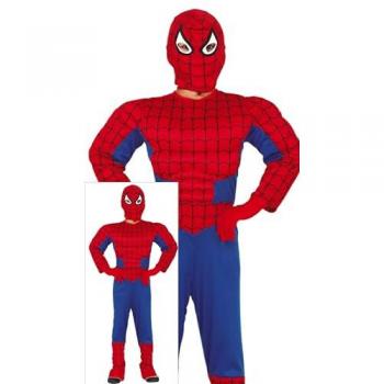 Disfraz Infantil Superhéroe Musculoso con Capucha y Mono - Ideal para Carnaval y Halloween (3-4 años) - Rojo y Azul