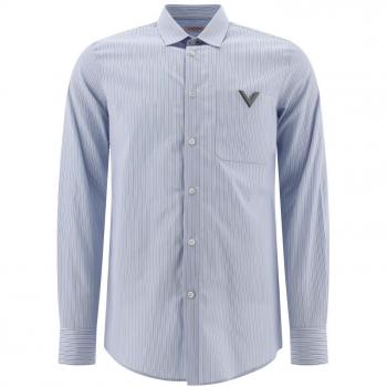 Valentino Garavani Azure Stripe Cotton Shirt for Men, Light Blue, Size M (39), Style 5V3AB777A9Q129
