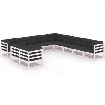 Set de muebles de jardín 11 pzas con cojines madera pino blanco