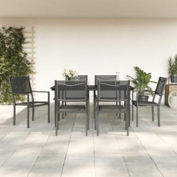 7 Piece Black Steel and Textilene Garden Dining Set