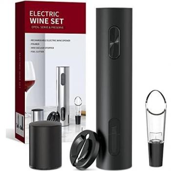 CIRCLE JOY Sacacorchos Eléctrico Recargable Caja de Regalo Abridor de Vino Eléctrico con Cortacápsulas, Aireador de Vino y Tapón Vino de Vacío, Negro