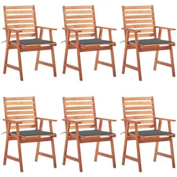 Sillas de comedor al aire libre con almohadas 6 piezas Acacia sólido