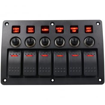 TurnRaise Protección de Sobrecarga Rojo LED 6 banda Rocker Switch Panel 3 PIN Impermeable para RV Coche Barco