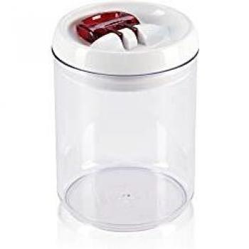 Leifheit Tarro Fresh&Easy 1,4 L. redondo, tarro hermético con sistema de apertura con una mano, recipiente para alimentos, tarro apilable