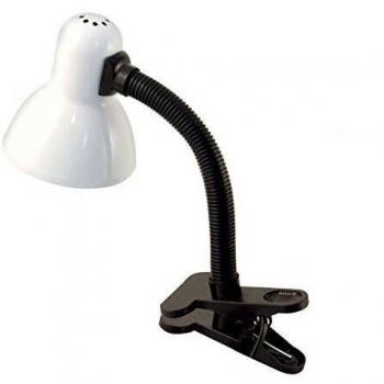 Lámpara de Mesa Blanca Charleston con Clip y Casquillo E27, Diseño Moderno
