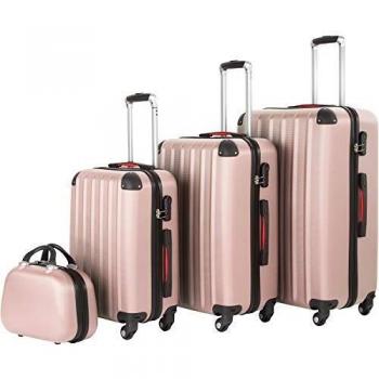 Juego de maletas Pucci 4 piezas oro rosa - Set de tres maletas de viaje apilables y un neceser con efecto metalizado, trolleys con asas laterales y un asa telescópica ergonómica, maletas