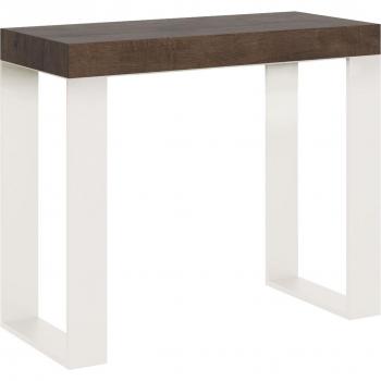 Consola extensible 90x40/196 cm efecto madera gris cemento y hierro, estructura blanca