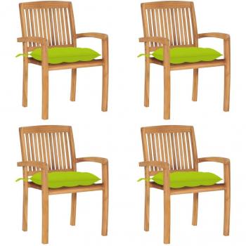 Stackable Teak Garden Chairs with Cushions - Set of 4