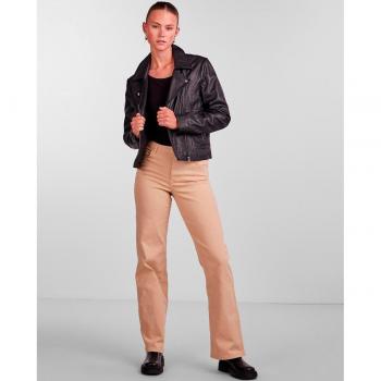 Chaqueta de cuero tipo biker con cremallera para mujer Pieces Susse Negro