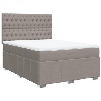 Cama box spring con colchón de muelles en tela gris taupe 140x200 cm