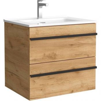 Mueble de baño Salgar Born 80 cm con 2 cajones y lavabo, acabado en roble, con perfil de tirador
