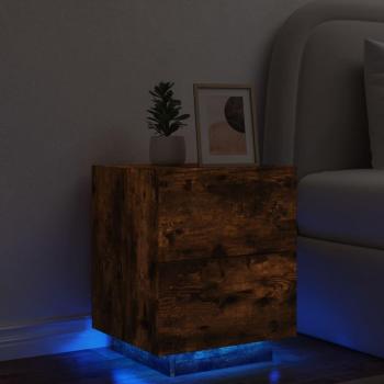 Mesita de noche con luces LED de madera de ingeniería en Blanco, Negro y Roble Sonoma, ideal para dormitorio, salón o estudio